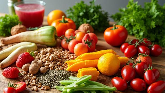 Fresh, vibrant healthy food on a kitchen counter, symbolizing nutritional guidance